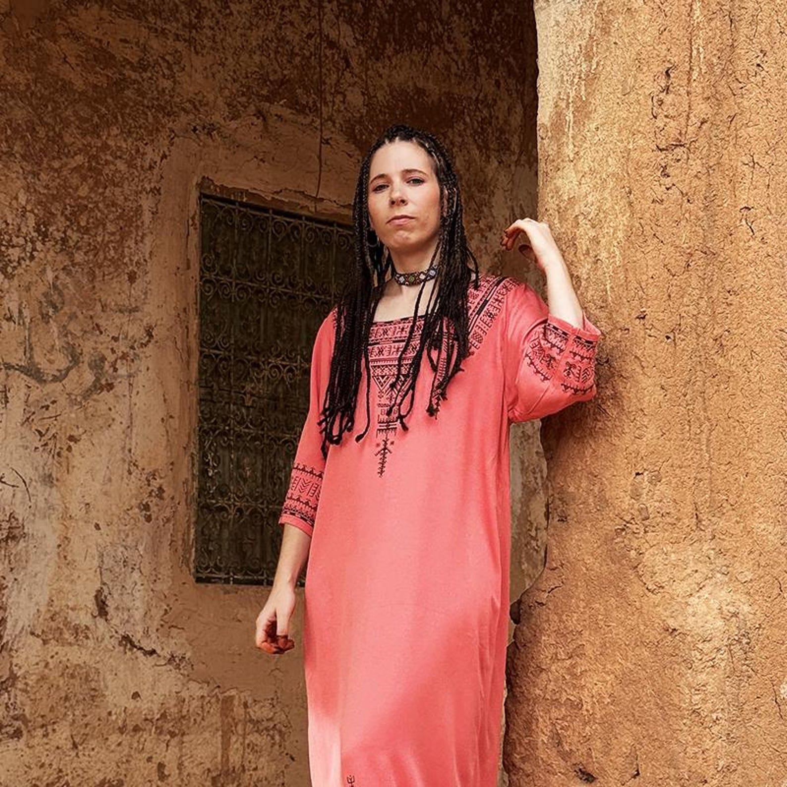 Berber Maxi Dress Handmade Screen Printed Symbol Kaftan