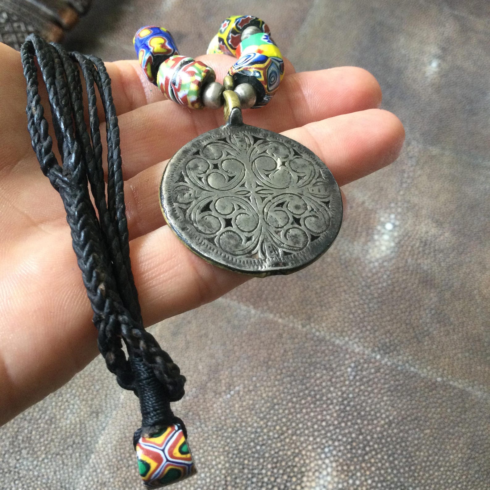 Berber Ida ou Semlal Silver Pendant Beaded Necklace