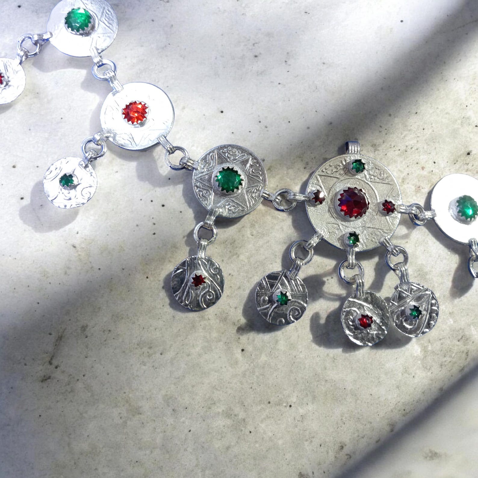 Handmade Amazigh Silver-Plated Necklace with Two Traditional Khelalat Pins