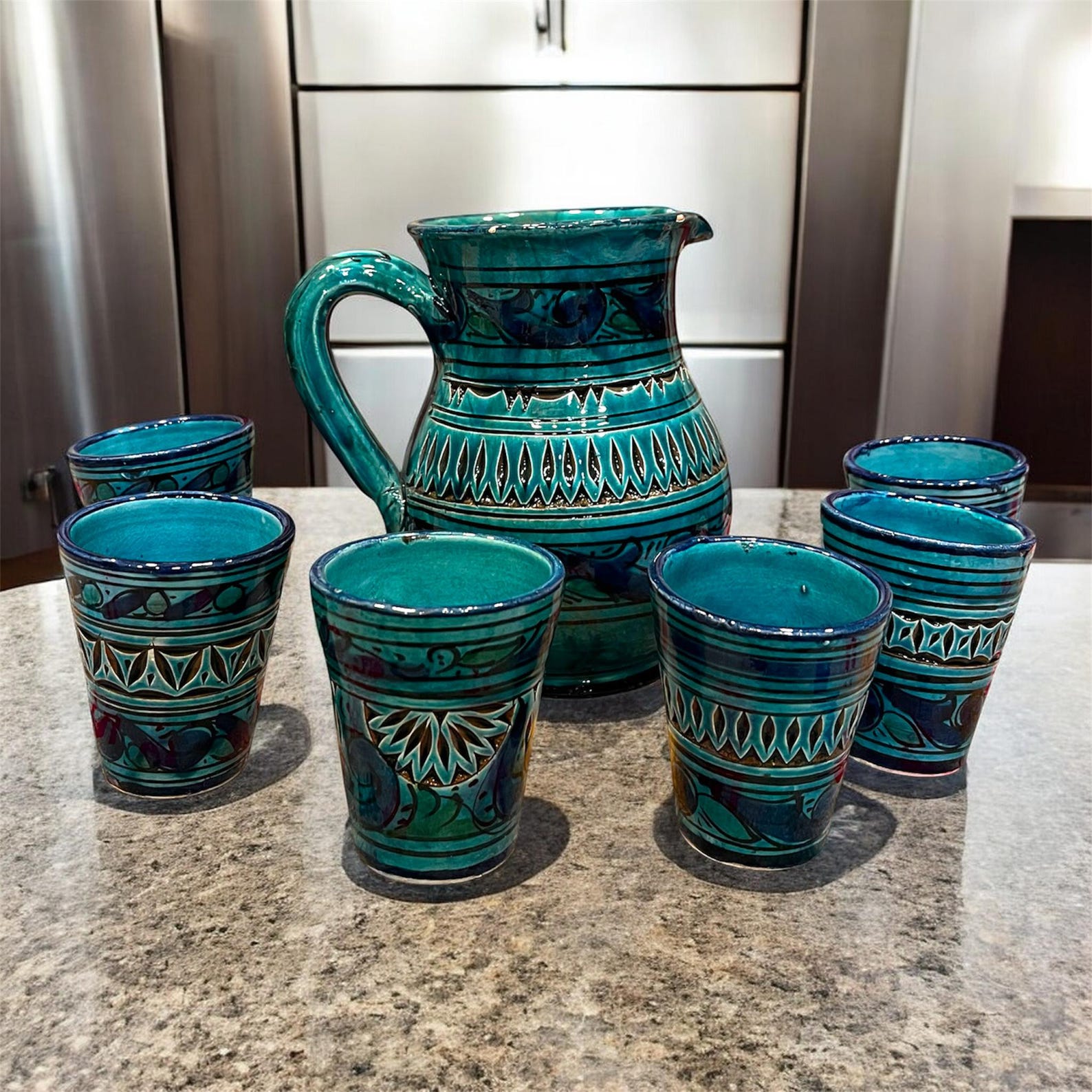 Berber Handmade Pottery Pitcher Set 1L Water Mug