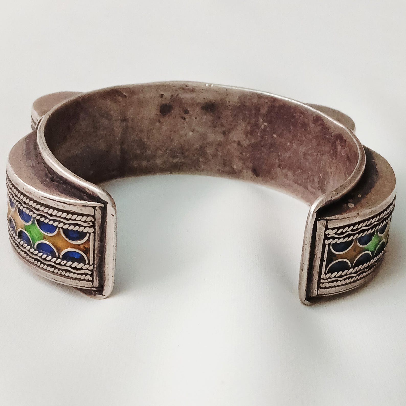 Berber Vintage Enameled Silver Cuff Bracelet for Everyday Personal Jewelry Styling