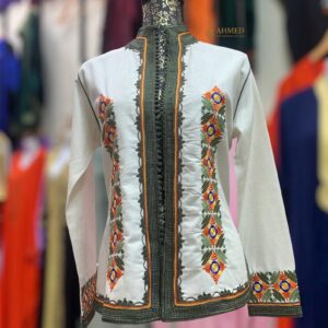 Amazigh Handmade Linen Kimono Embroidered Trim Jacket for Everyday Personal Clothing Styling