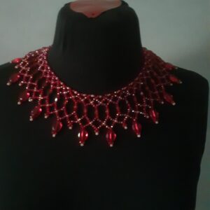 Amazigh Red Beaded Choker Handmade Tribal Boho Necklace