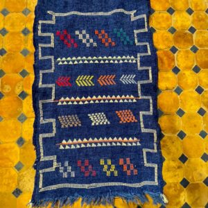 Berber Handmade Navy Blue Cashmere Geometric Carpet Rug