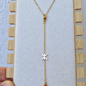 Amazigh Berber Yaz Symbol Stainless Steel Red Bead Necklace
