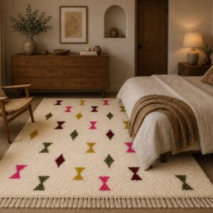 Berber Handmade Wool Colorful Geometric Boho Area Rug