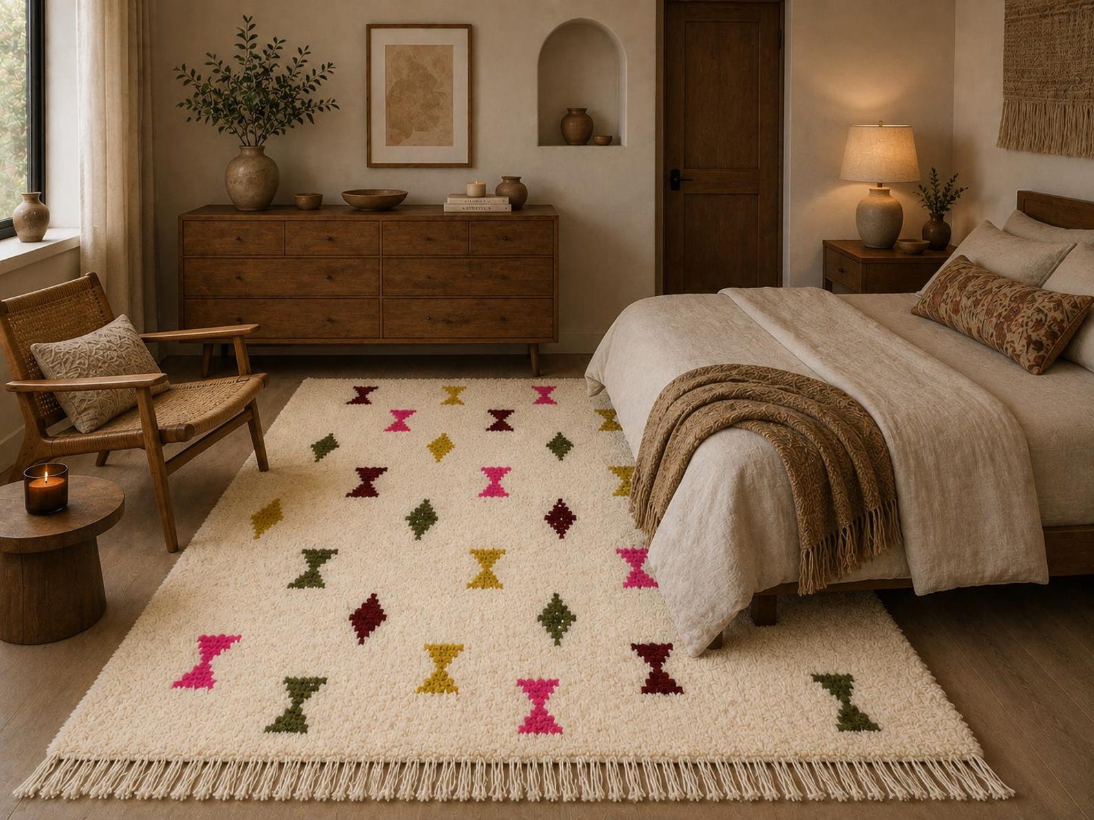 Berber Handmade Wool Colorful Geometric Boho Area Rug