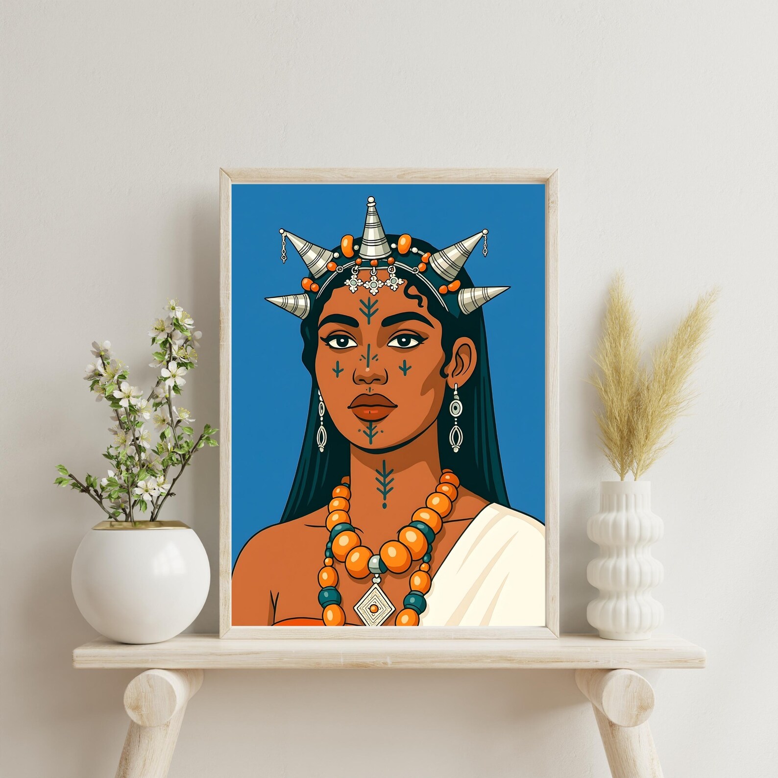Berber Woman Face Tattoo Illustration Digital Wall Art Print