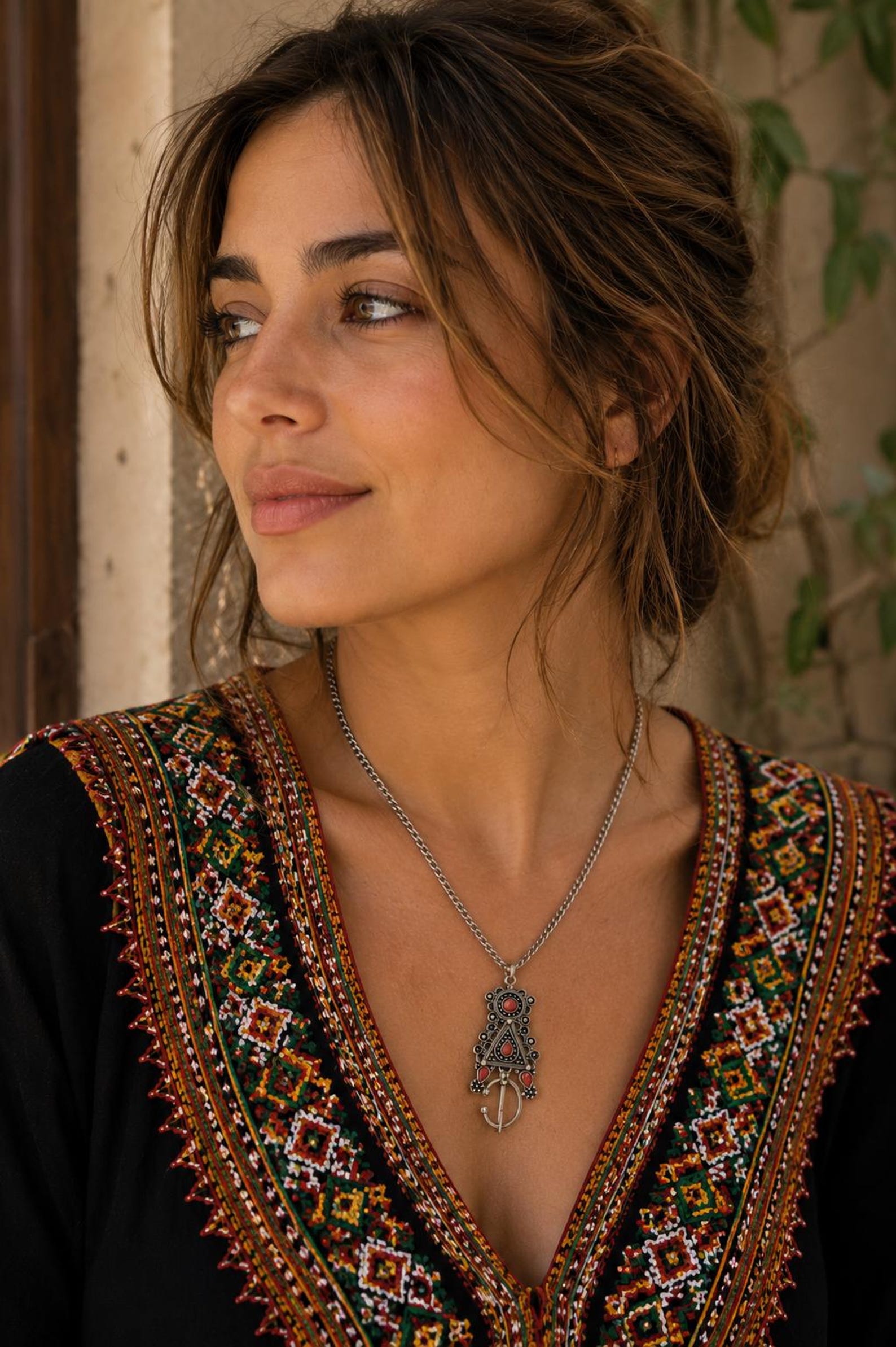 Amazigh Tizerzit Berber Fibula Pendant Stainless Steel Chain Necklace