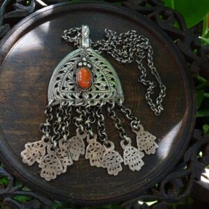 Berber Rare Antique Fine Silver Chain Pendant Necklace
