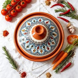 Berber Hand-Painted Ceramic Flame-Proof Stovetop Oven Tagine 30cm