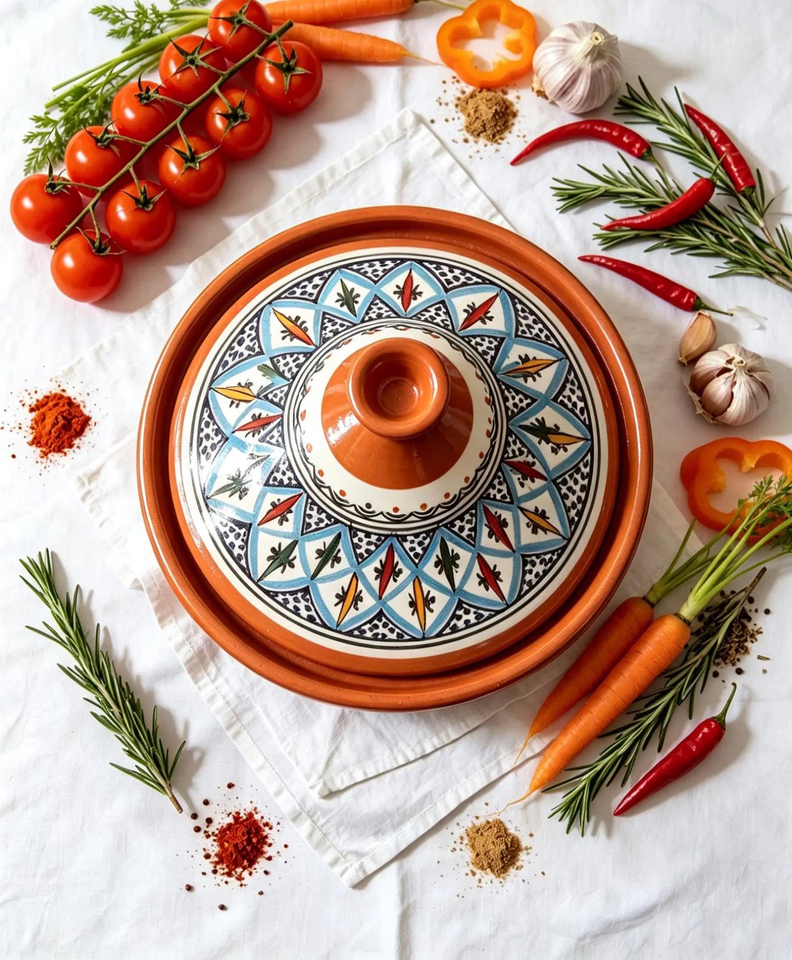 Berber Hand-Painted Ceramic Flame-Proof Stovetop Oven Tagine 30cm