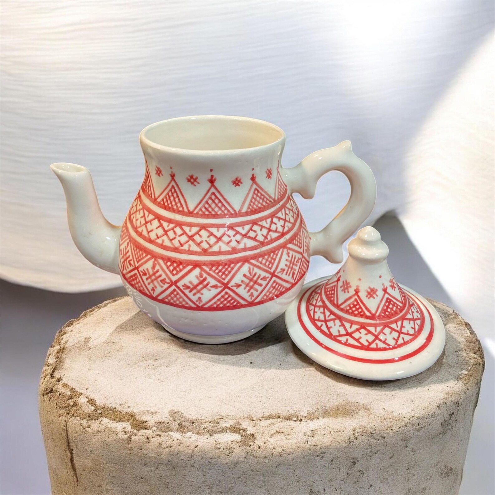 Berber Handmade Teapot Traditional Design White Ceramic Piece