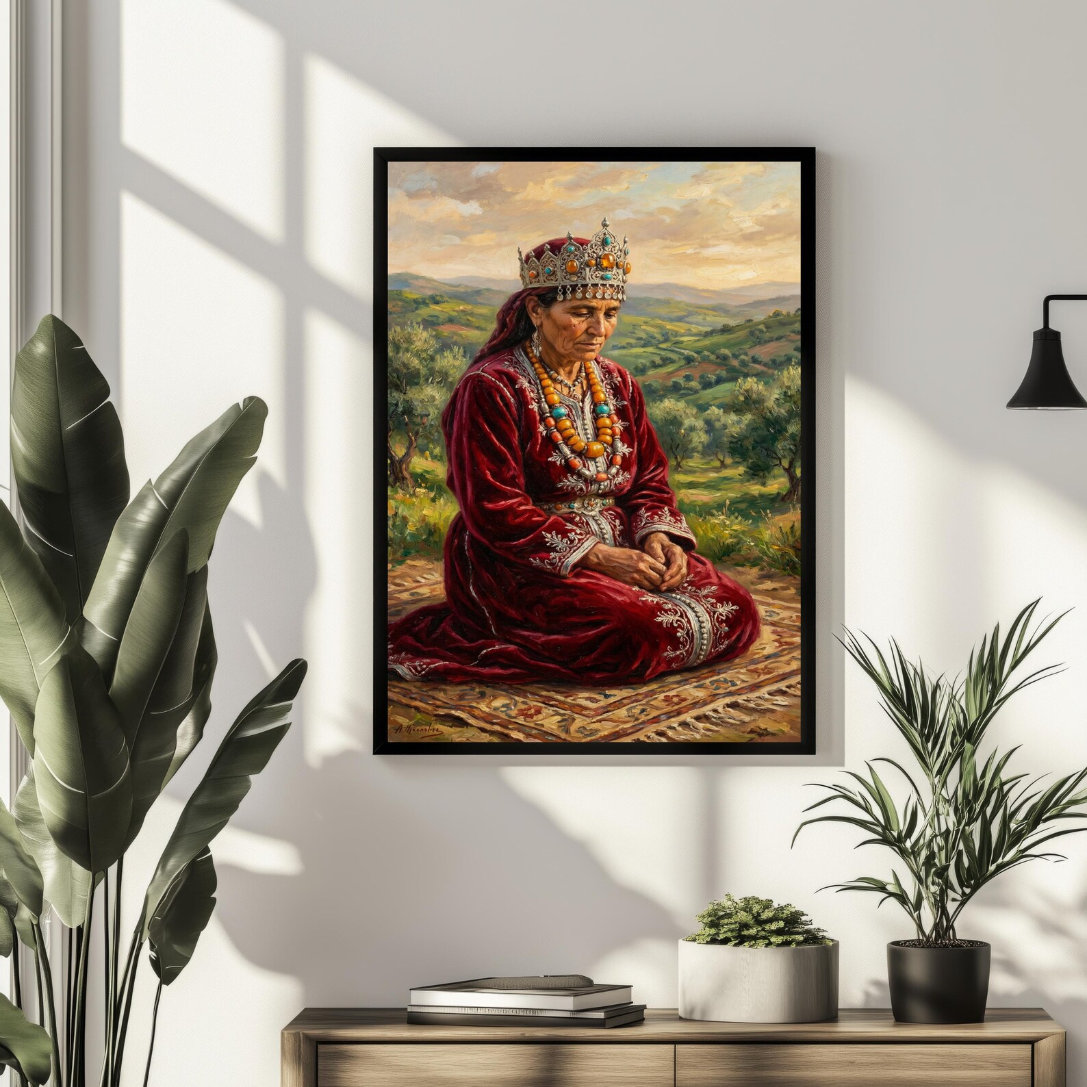 Amazigh Woman Vintage Oil Portrait Jewelry Set with Necklace