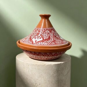 Amazigh Hand-Painted Pink Ceramic Cooking Flame-Proof Tagine 30cm