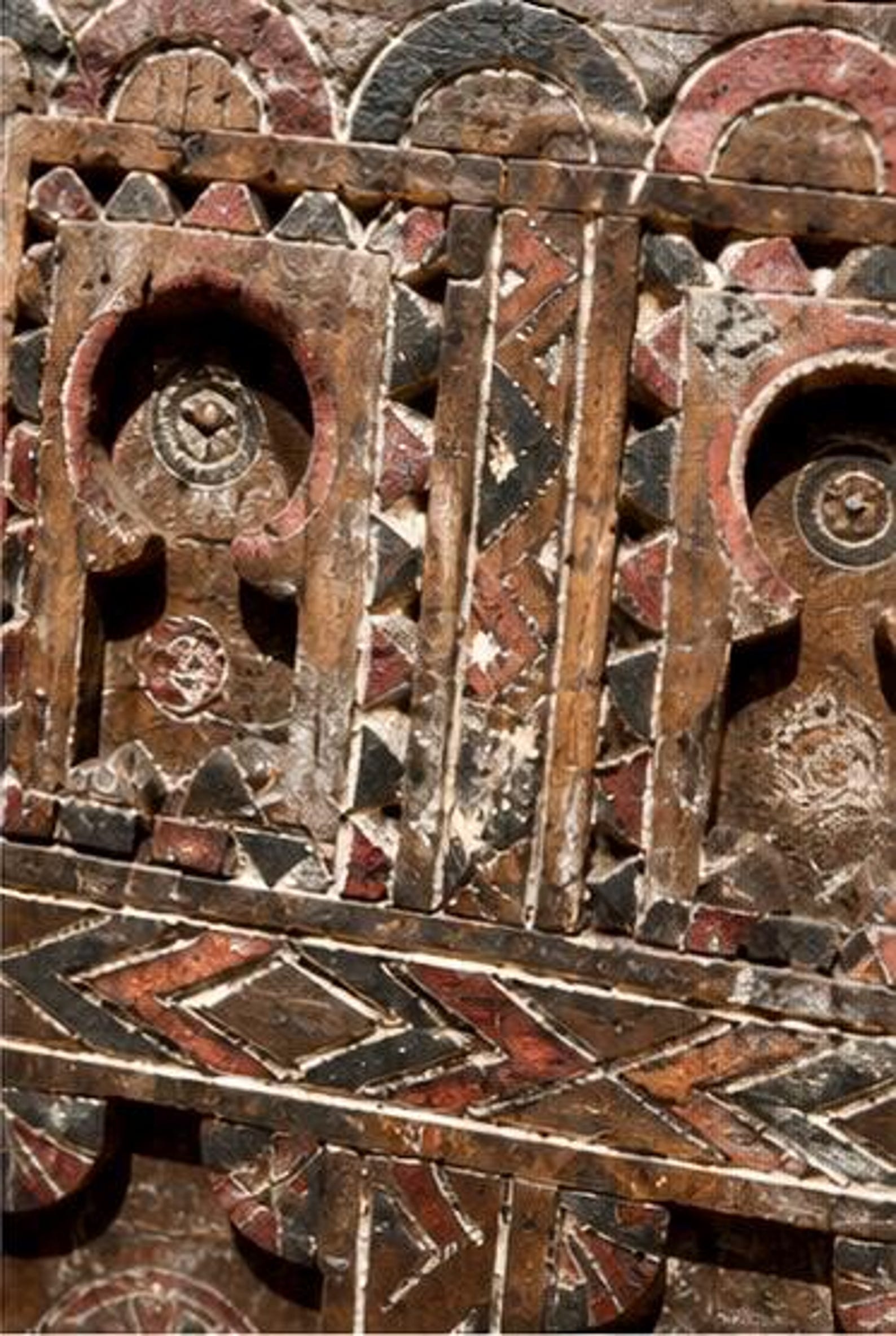 Antique Amazigh Berber Carved Wood Door Panel Wall Art