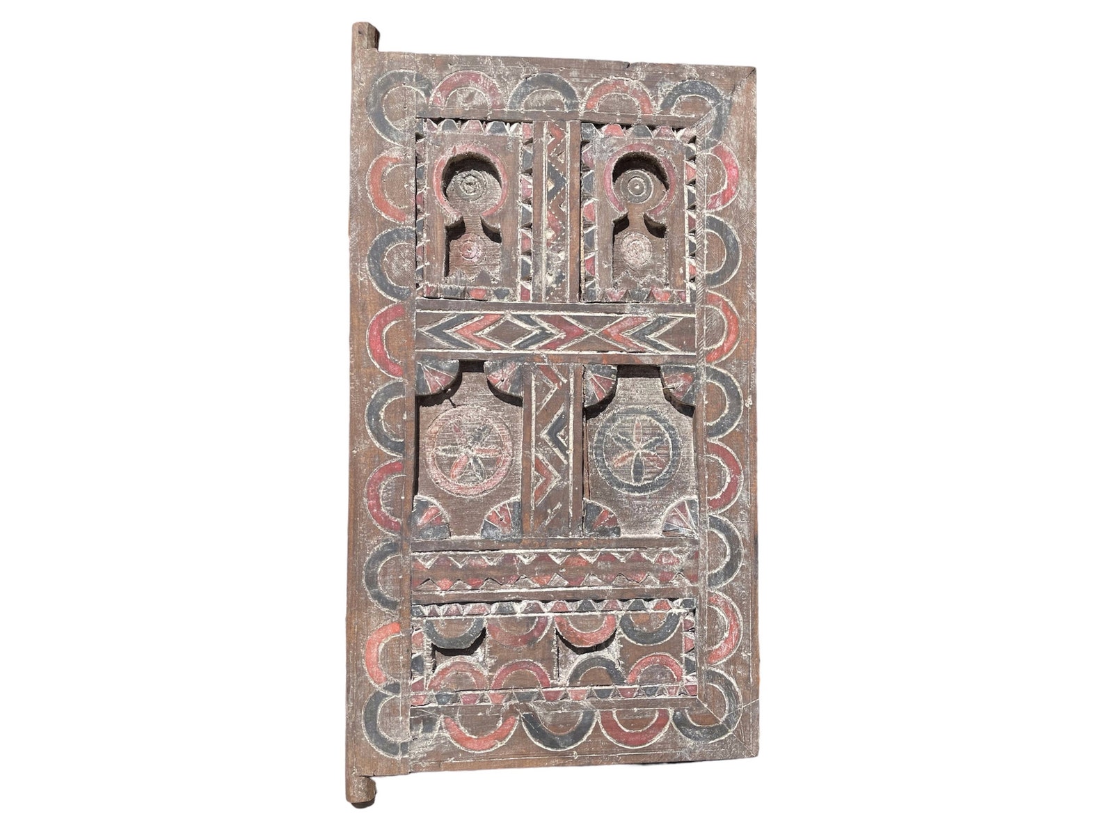Antique Amazigh Berber Carved Wood Door Panel Wall Art
