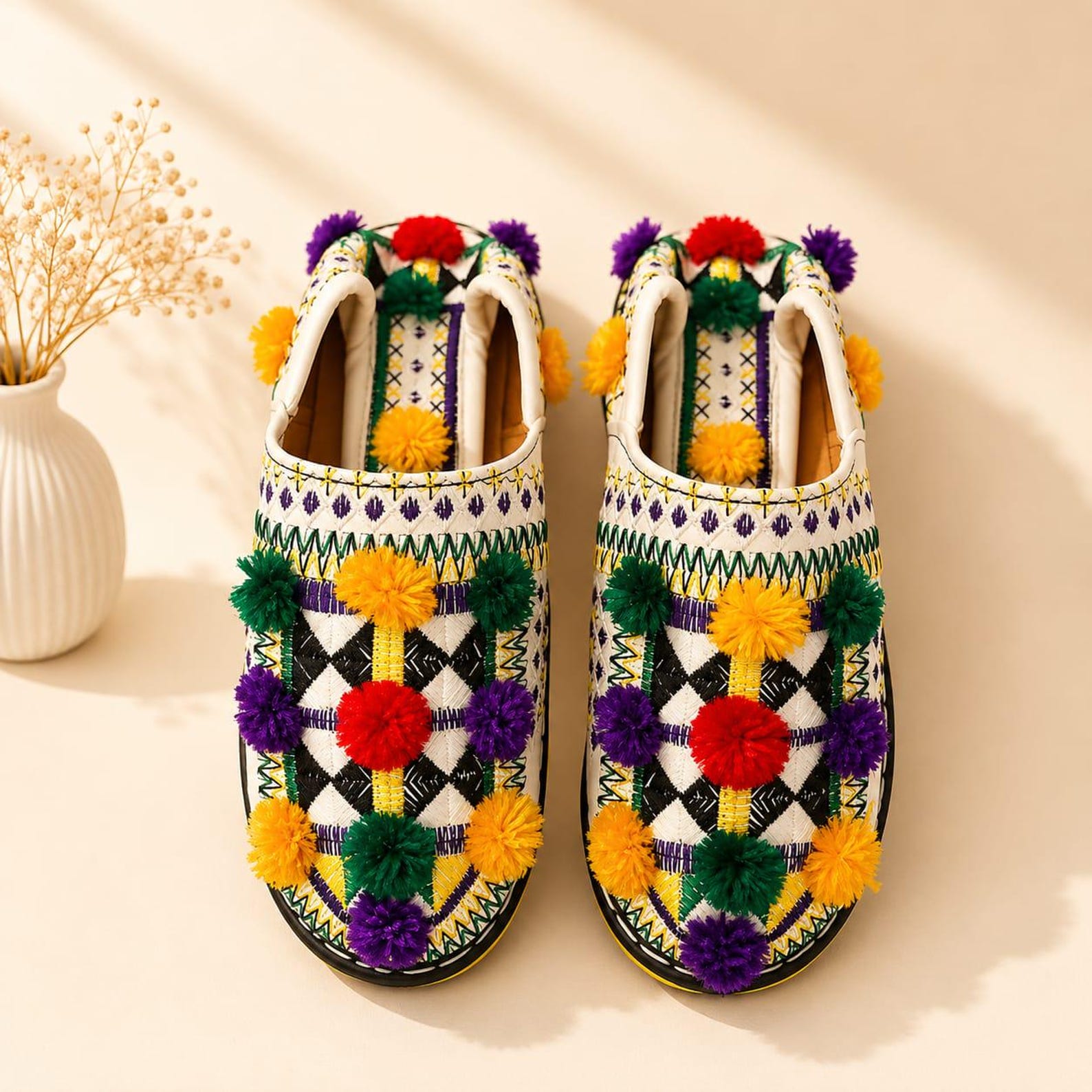 Berber Handmade Traditional Leather Slip-On Flats Colorful Shoes