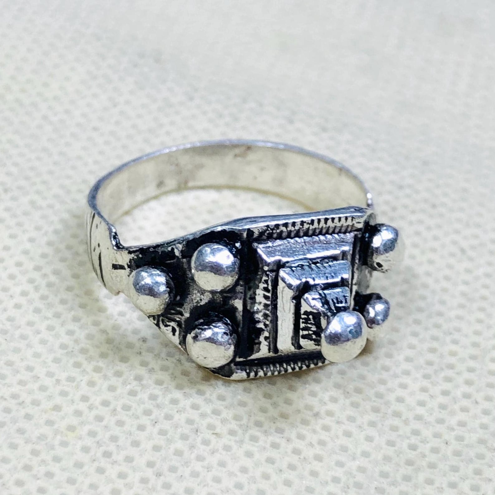 Handmade Amazigh Berber Solid Silver Geometric Pyramid Cone Ring