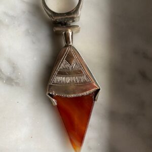 Amazigh Gigantic Carnelian Agate & Silver Tuareg Ring Amulet Hair Ornament Necklace