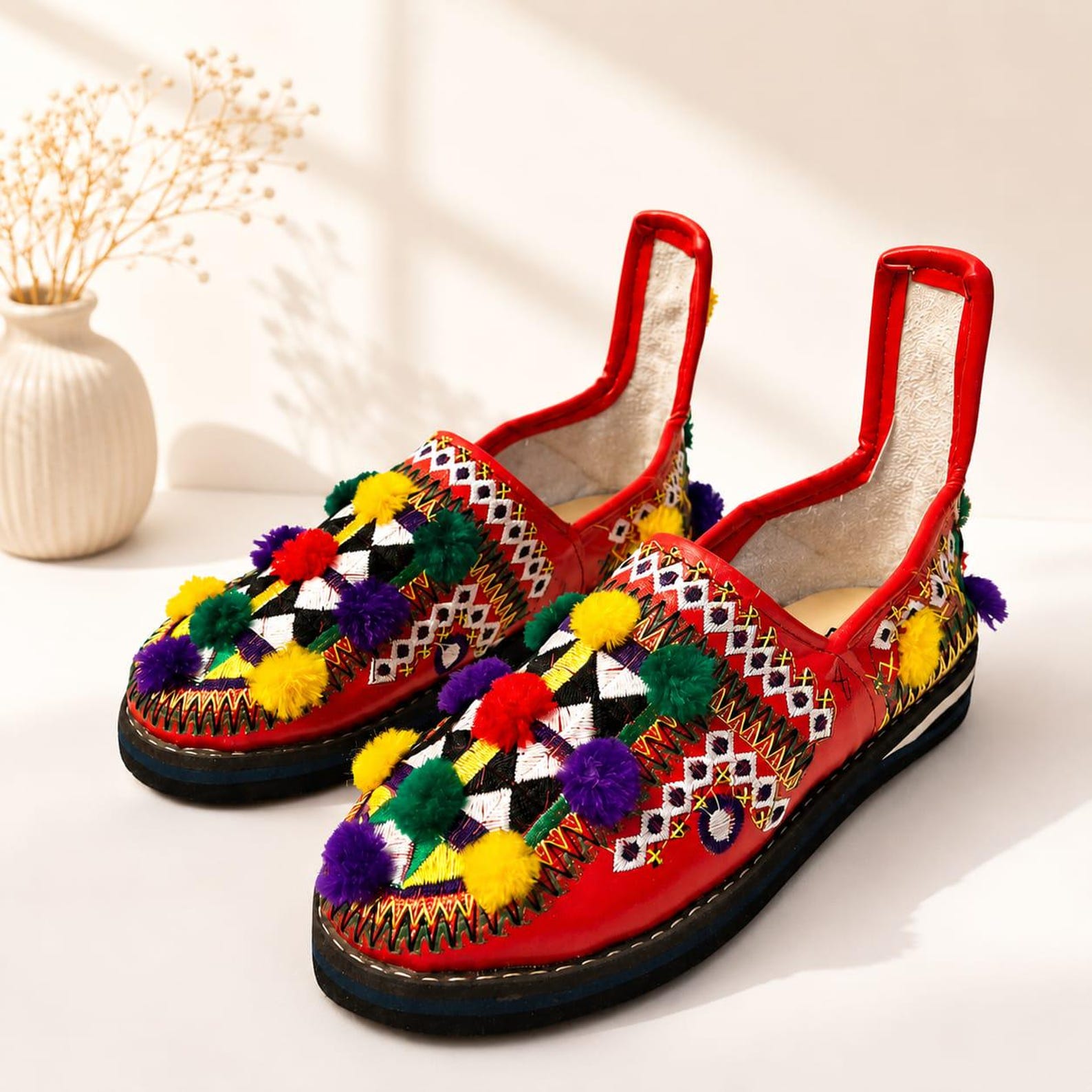 Berber Handmade Traditional Leather Slip-On Flats Colorful Shoes