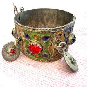 Amazigh Vintage Enamelled Red Cuff Bangle Coin Bracelet