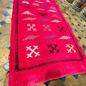 Amazigh Pink Cashmere Handmade Geometric Accent White Rug