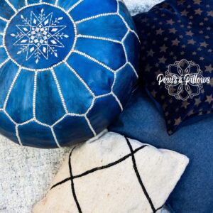 Berber Leather Boho Handmade Blue Delivered stuffed Pouf