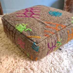 Berber Square Floor Cushion Handmade Wool Colorful Pouf