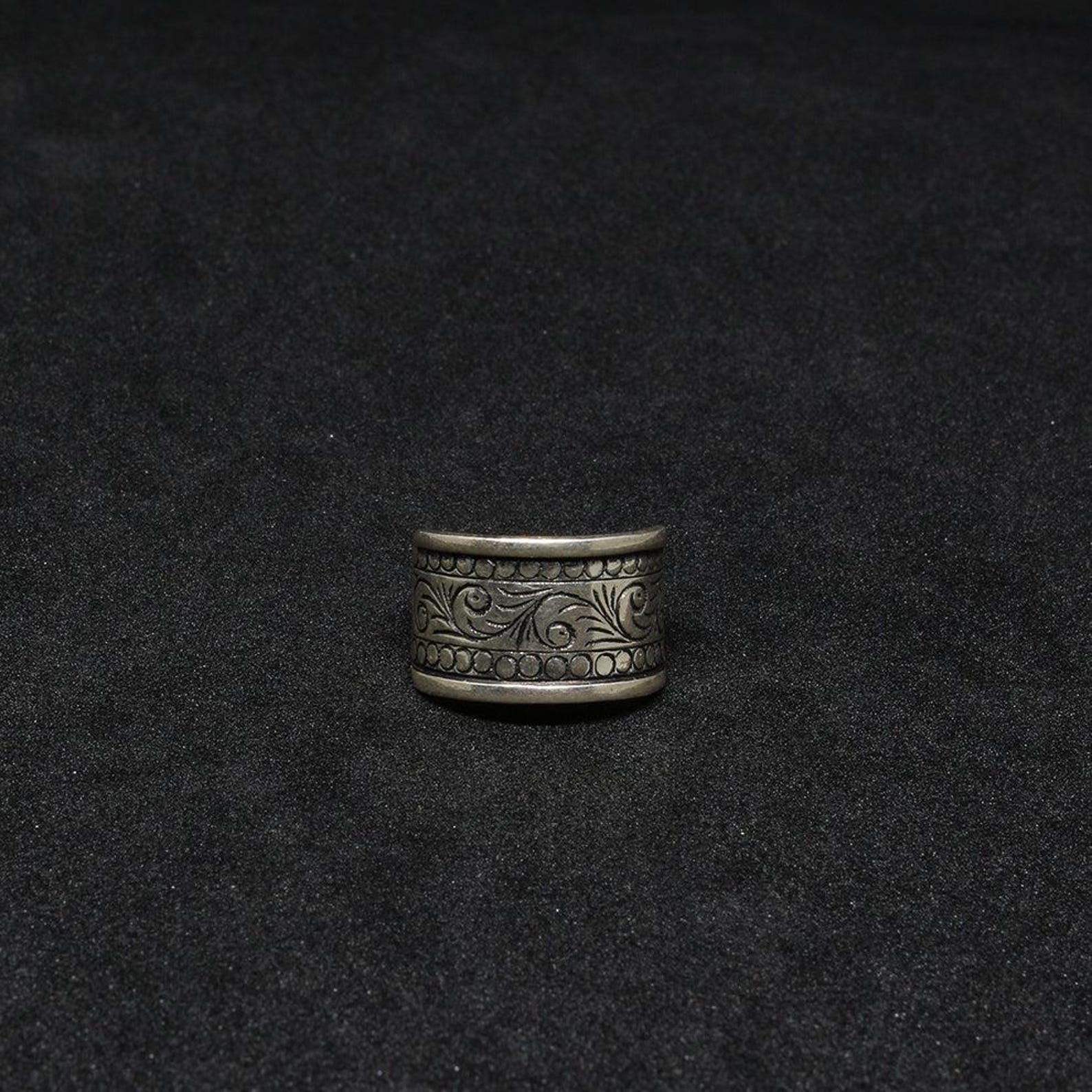 Wide Amazigh Berber Hand-Engraved 925 Sterling Silver Artisan Ring