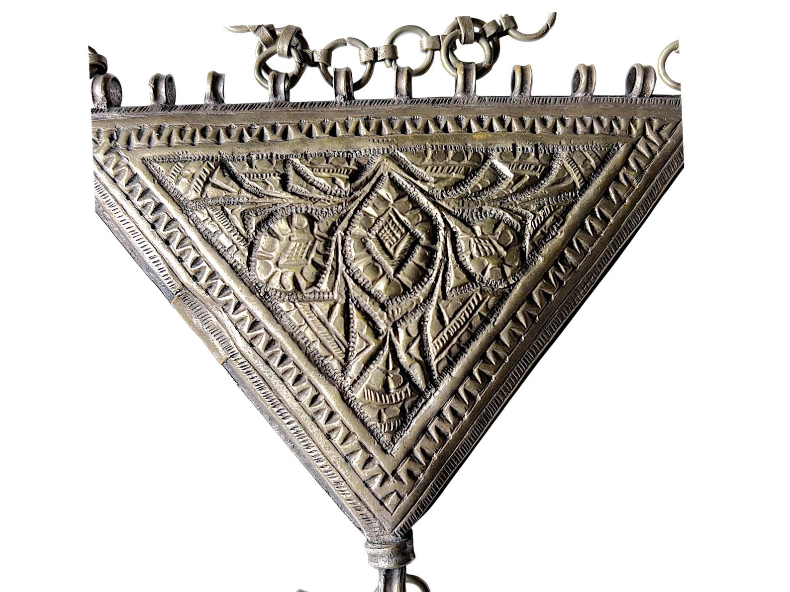 Berber Antique Hand Engraved Silver Alloy Amulet Necklace