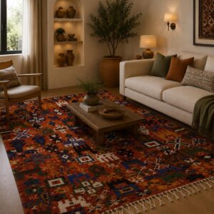 Berber Colorful Authentic Wool Area Taznakhet Boho Rug