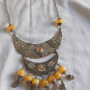 Amazigh Handmade Statement Yellow Beads Hamsa Charms Necklace