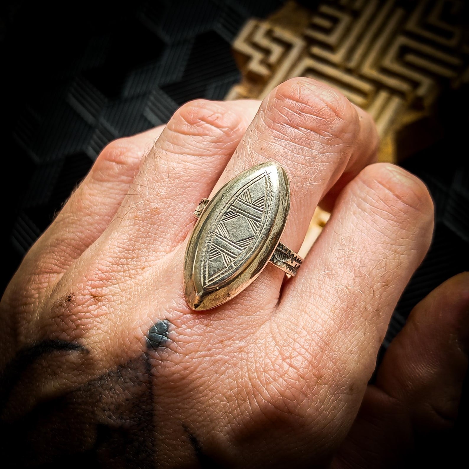 Amazigh White Brass Marquise Shapes Original Vintage Ring
