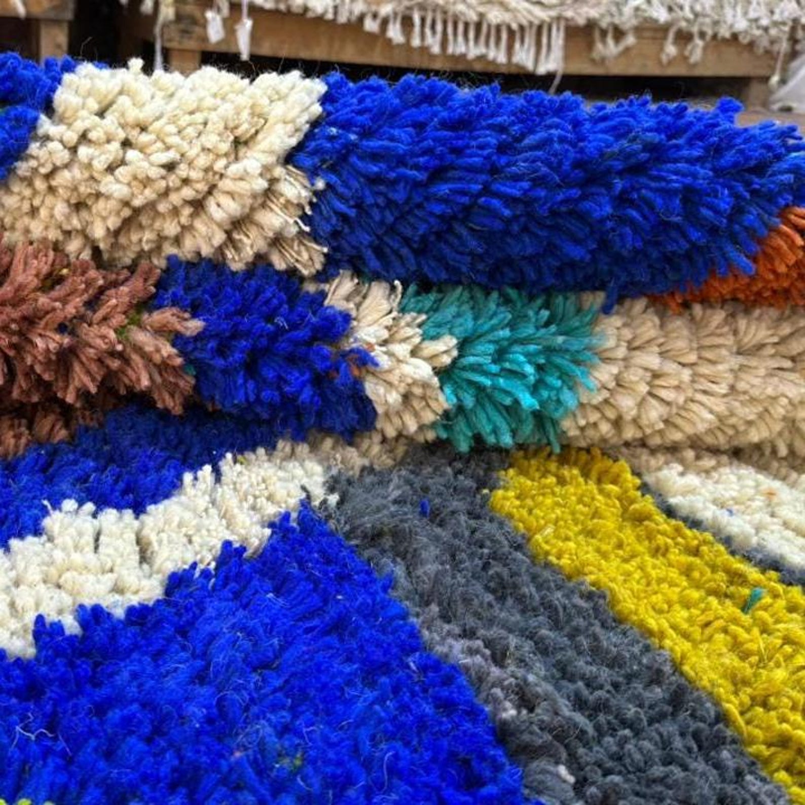 Amazigh Berber Terracotta Blue Handwoven Natural Wool Modern Rug