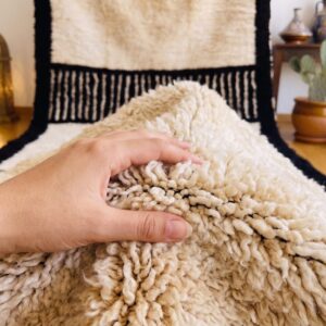 Custom Amazigh Berber Black and Ivory Wool Living Room Rug
