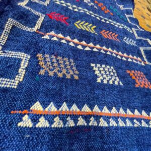 Berber Handmade Navy Blue Cashmere Geometric Carpet Rug