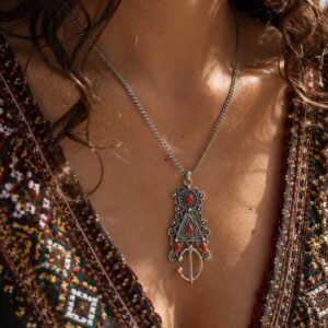 Amazigh Tizerzit Berber Fibula Pendant Stainless Steel Chain Necklace