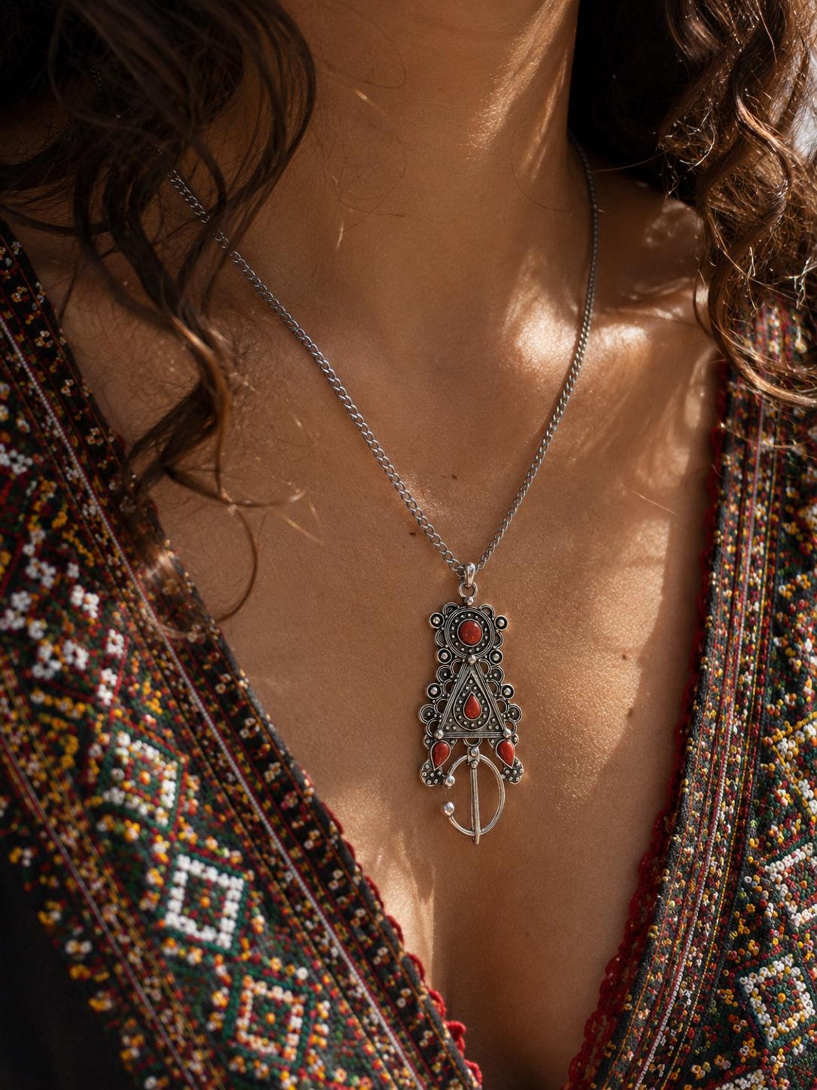 Amazigh Tizerzit Berber Fibula Pendant Stainless Steel Chain Necklace