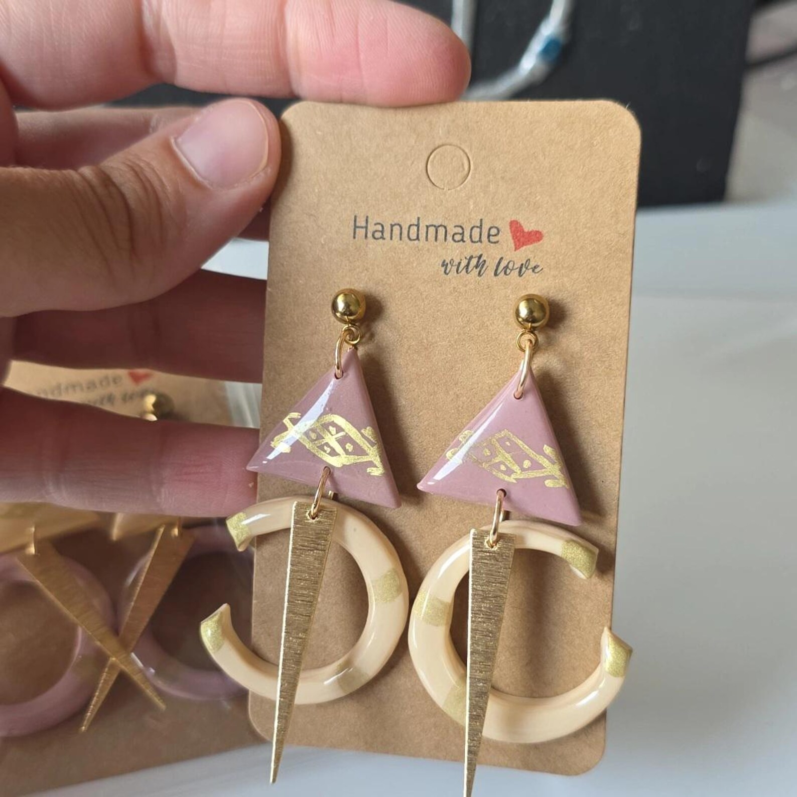 Amazigh Earrings TALA Champagne Vieux Pink- Jewelry Berbere pate polymere fibule