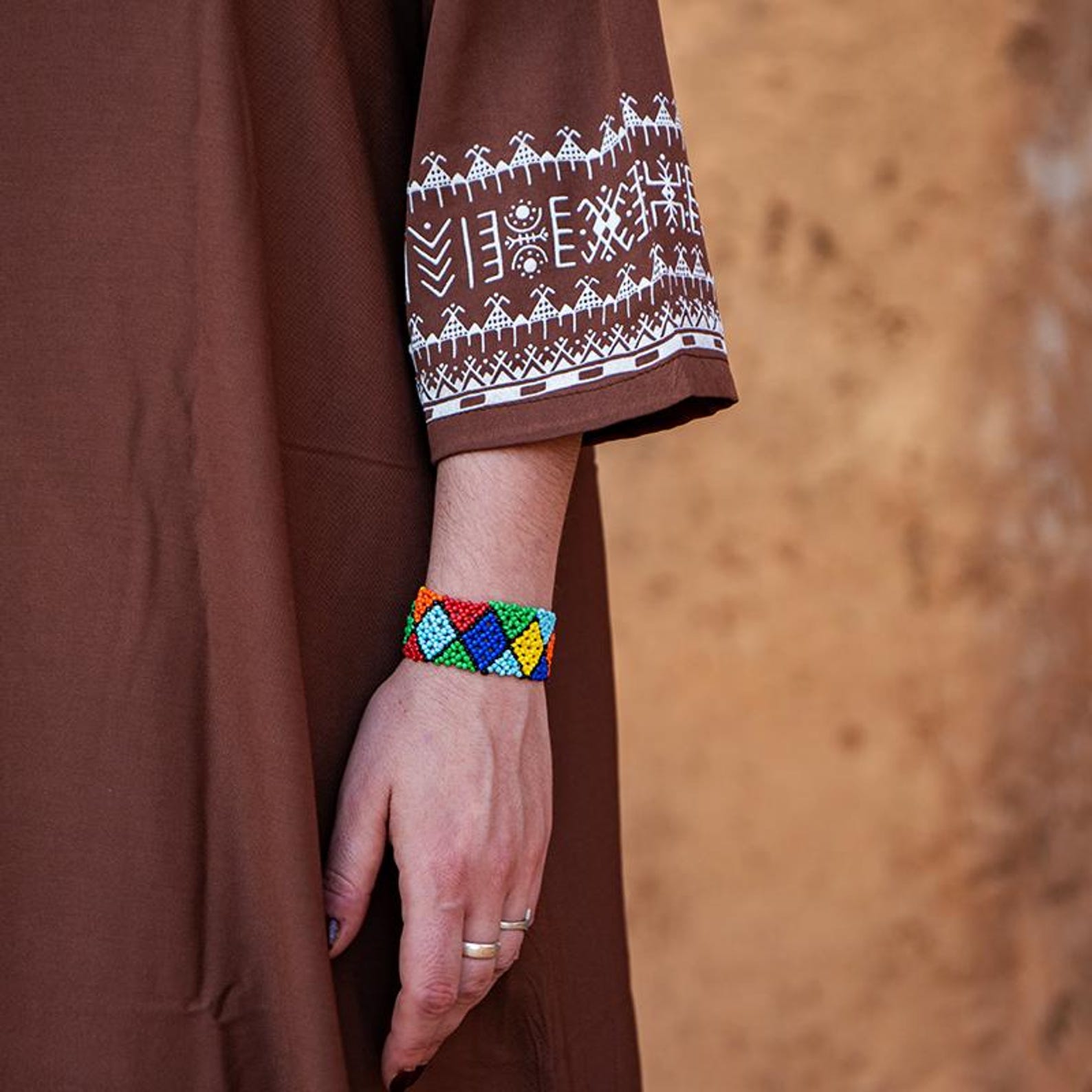 Berber Maxi Dress Handmade Screen Printed Symbol Kaftan