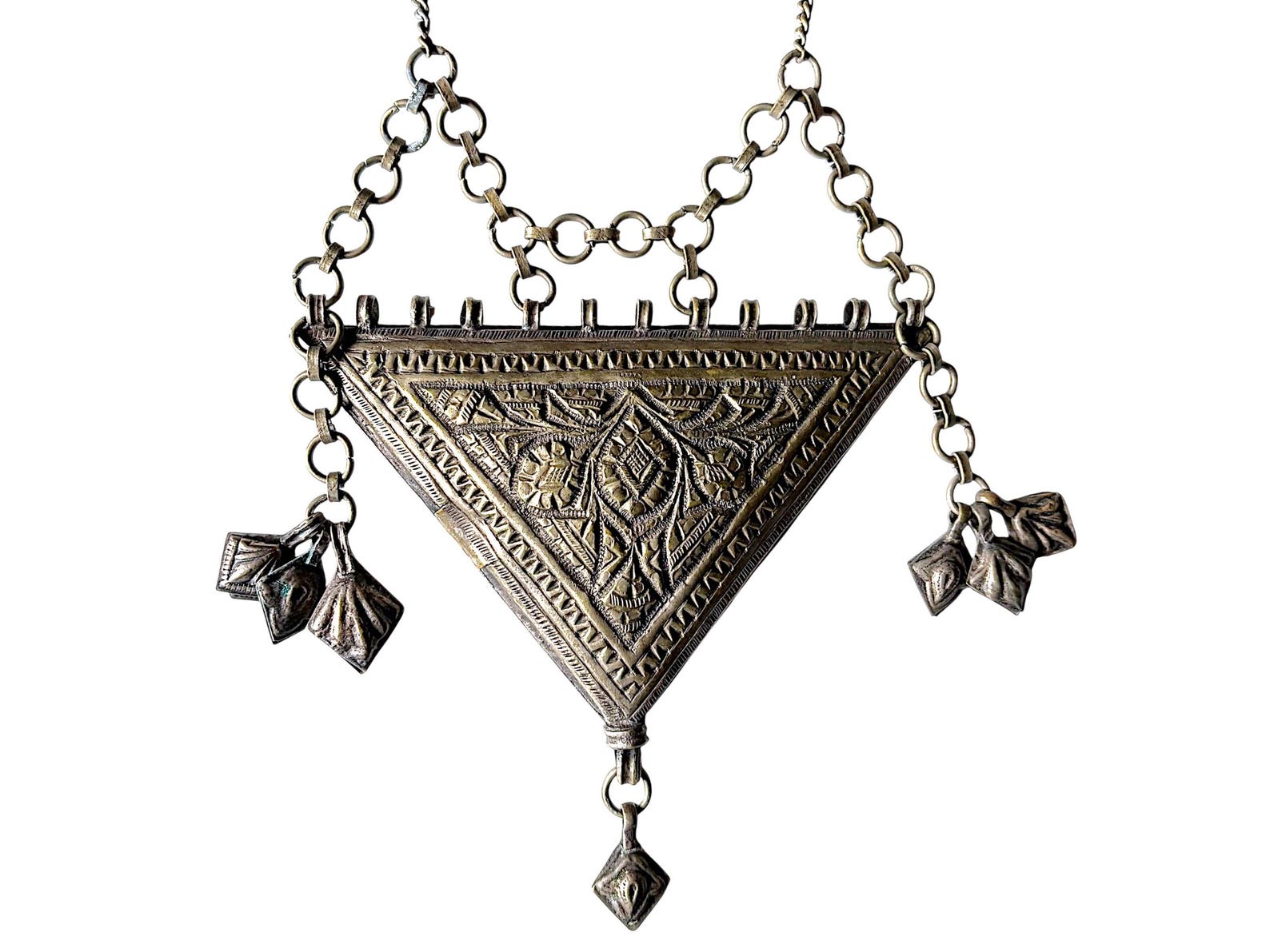 Berber Antique Hand Engraved Silver Alloy Amulet Necklace