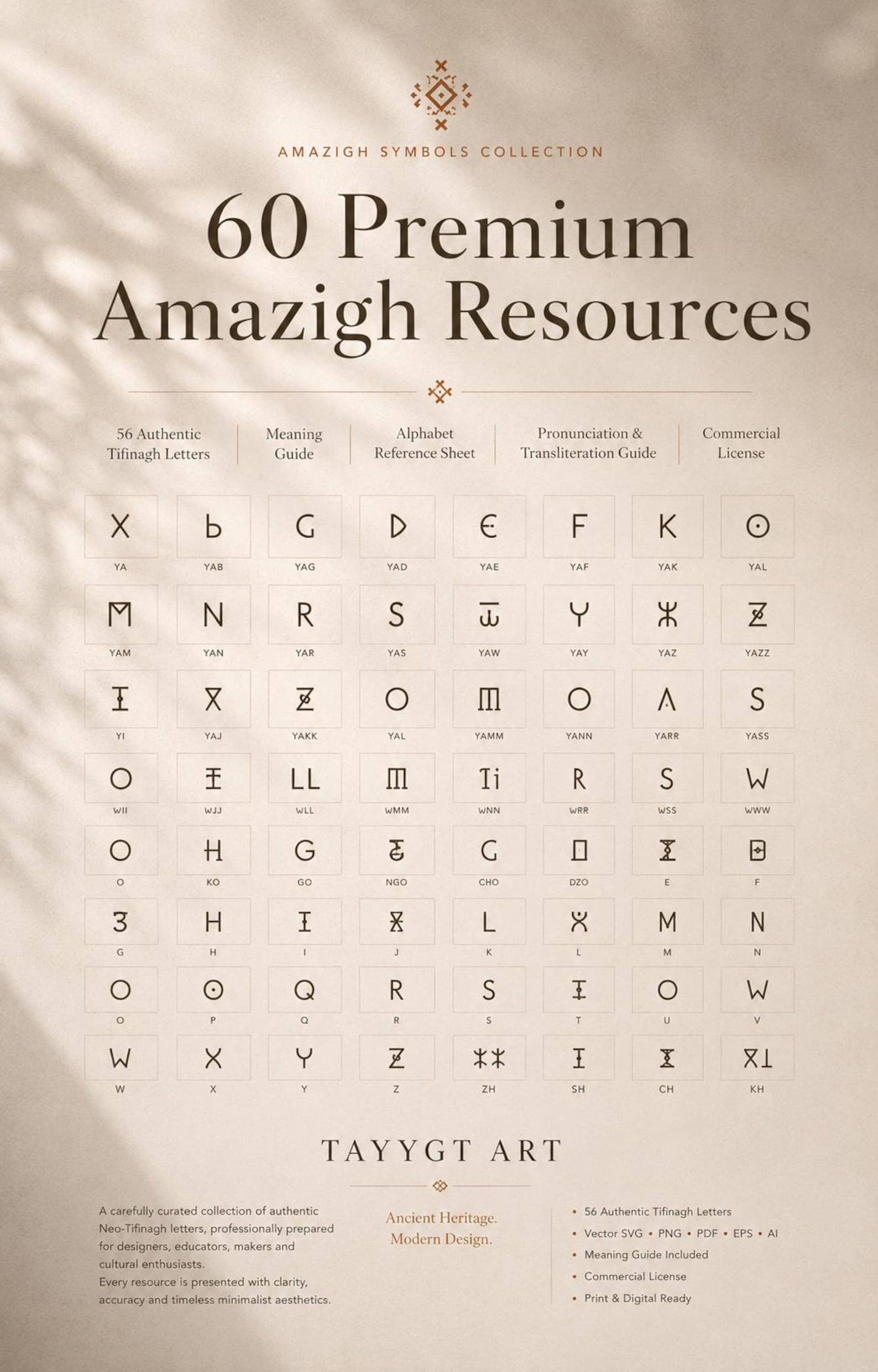 💾 Amazigh Symbols Collection Tifinagh Wall Art Design Set