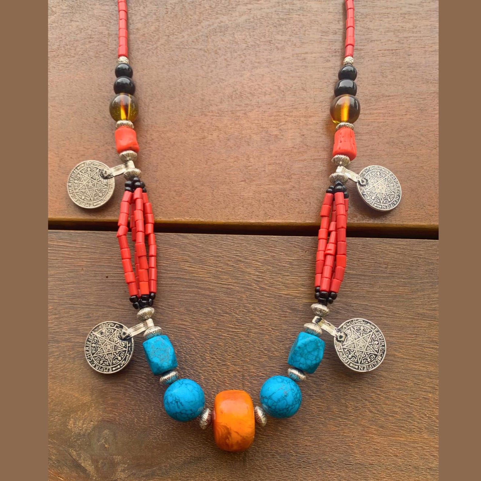 Berber African Turquoise Tribal Beads Vintage Necklace Jewelry