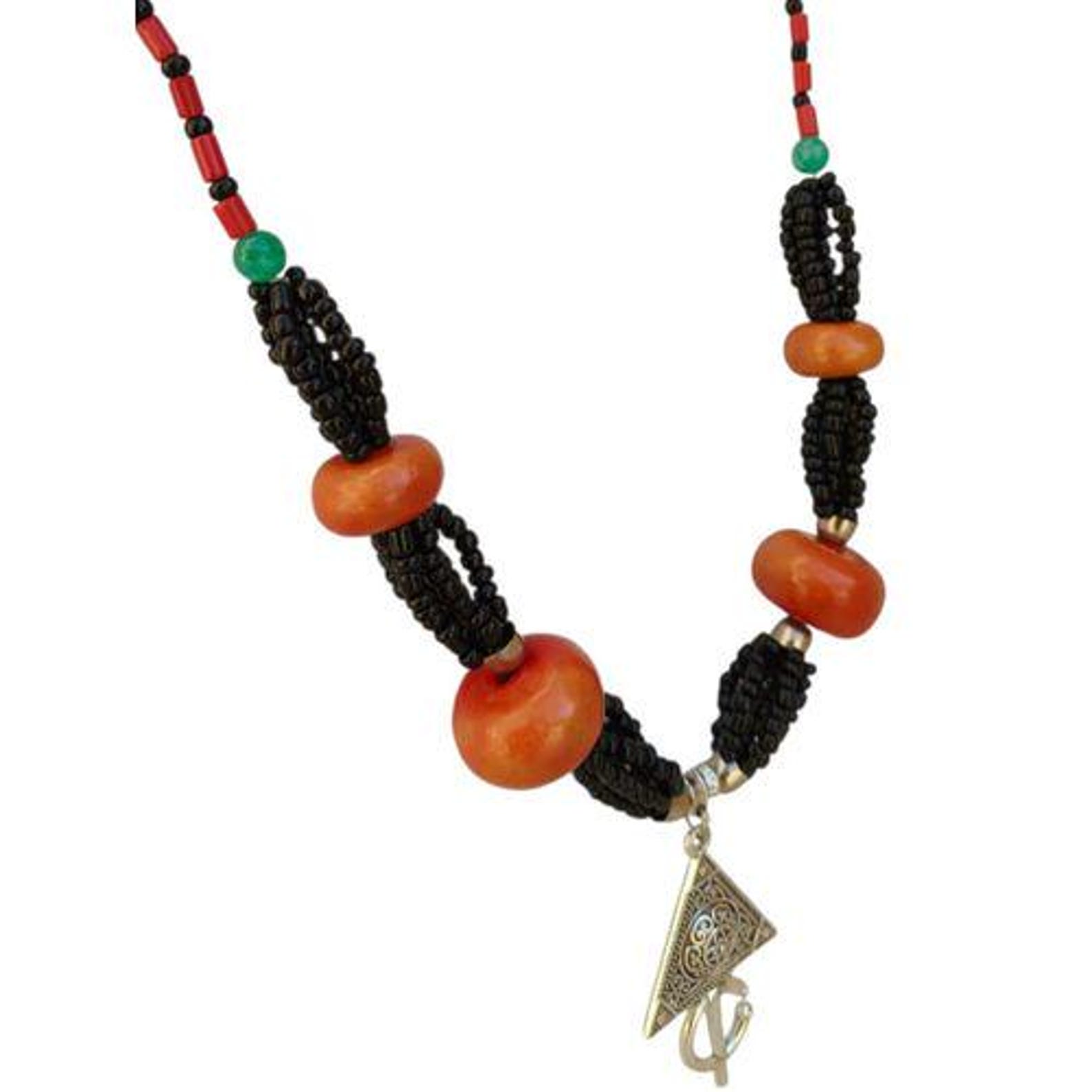 Amazigh The Souss Heritage Necklace Authentic with Silver Plated Tazarzit Amber Accents
