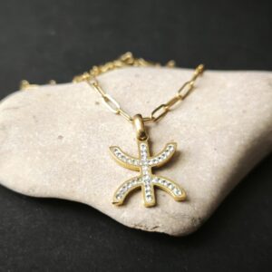 Amazigh Tifinagh Yaz Sparkling Zirconium Stainless Steel Pendant Necklace