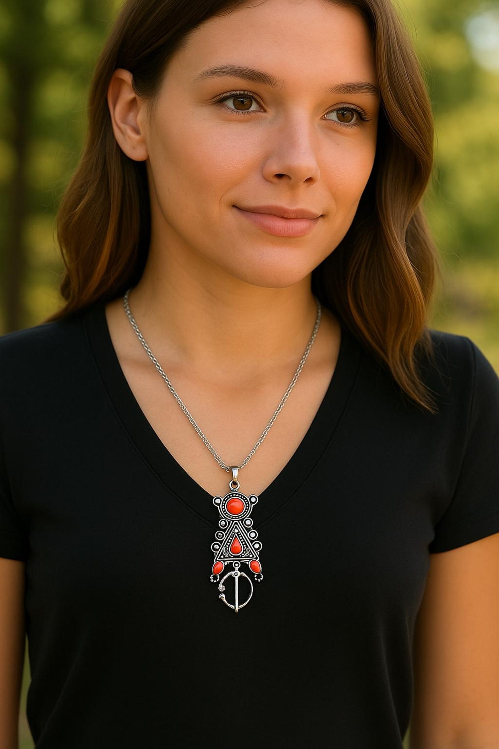 Amazigh Tizerzit Berber Fibula Pendant Stainless Steel Chain Necklace