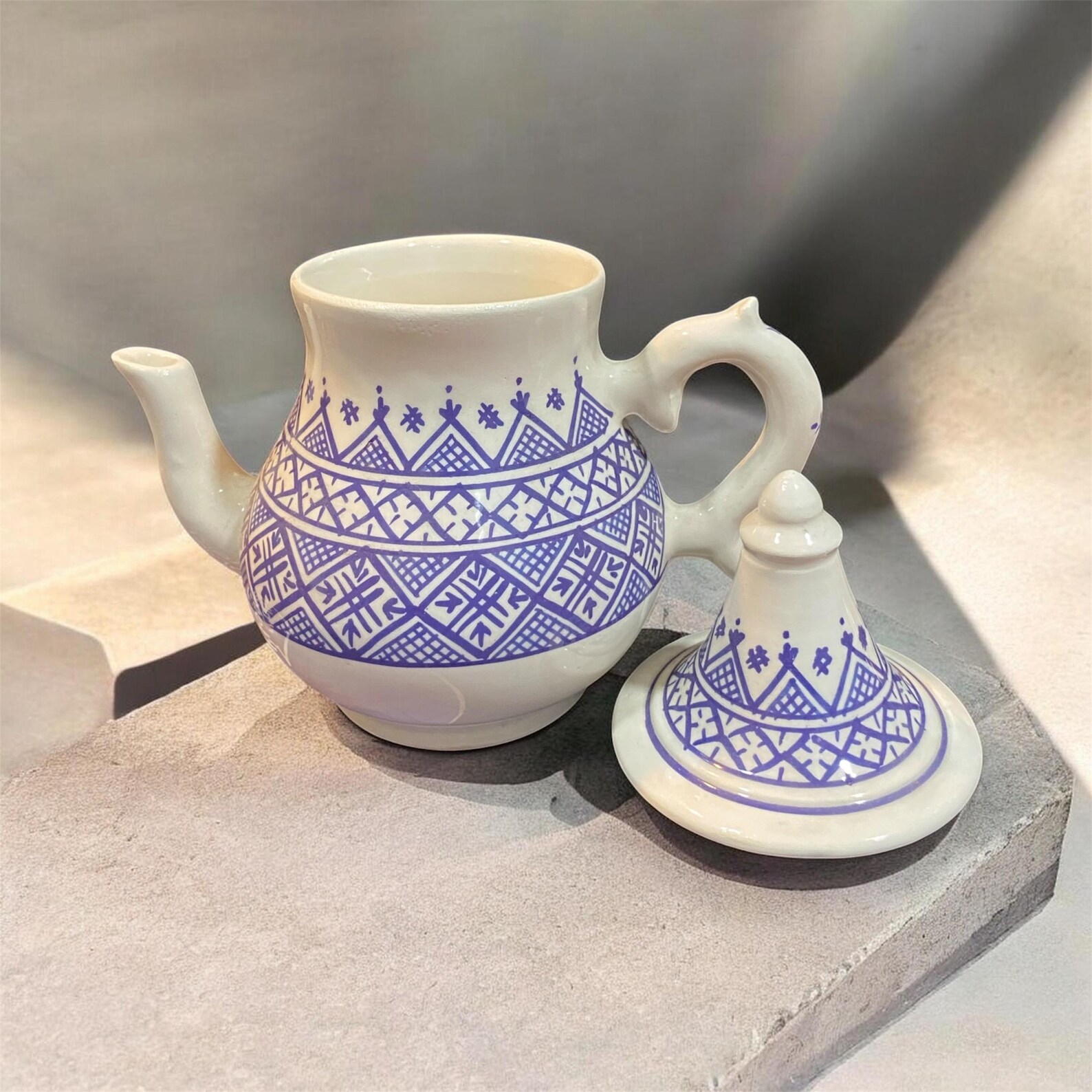 Berber Handmade Teapot Traditional Design White Ceramic Piece