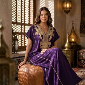 Berber Gandoura Dress Purple Embroidered Elegant summer Kaftan