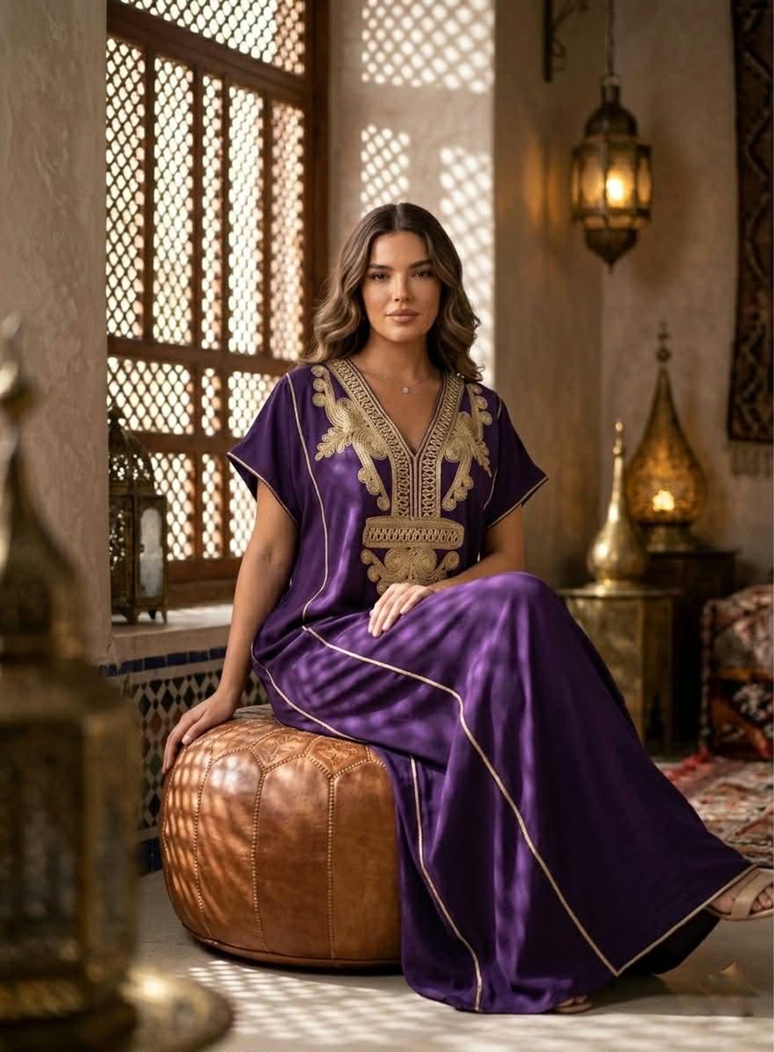 Berber Gandoura Dress Purple Embroidered Elegant summer Kaftan
